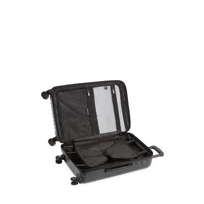 SWISSGEAR Energie Hardside Medium Checked Spinner Suitcase - Black: Aluminum Handle, Tear-Resistant, Polycarbonate Shell