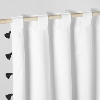 42"W x 95"L Tassel Kids' Blackout Window Curtain Panel White/Black - Pillowfort