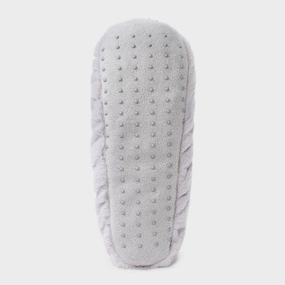 Women's Diagonal Stripe Textured Faux plush Cozy Pull-On Slipper Socks with Grippers - Auden Light Gray S/M: Cushioned Insole
