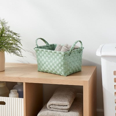 Woven Plastic Basket Small Green - Brightroom