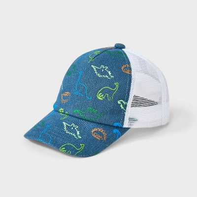 Boys' Dinosaur Denim Baseball Hat - Cat & Jack? Blue: Adjustable Midweight Mesh, Cotton, Recycled Polyester, Rayon