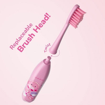 ORDO Sonic Kids Squishmallows Auggie Battery Electric Toothbrush with 2 Brush Heads- Pink