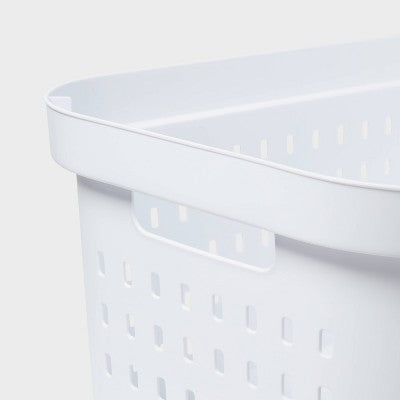 1.5bu Rectangle Modern Laundry Basket - Brightroom: White Plastic Clothes Basket with Built-In Handles, Medium Size (LOCAL PICKUP ONLY)