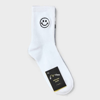 Kids' 2pk 'Smiley' Mid Crew Socks - art class L: Polyester Spandex Knit, Tagless, Figures Pattern