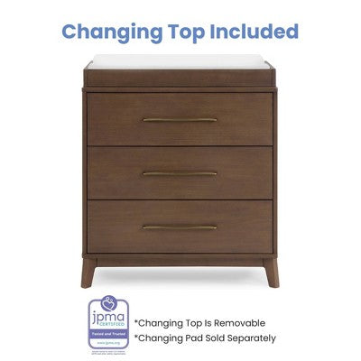 Delta Children Spencer 3 Drawer Dresser with Changing Top - Teak Brown (LOCAL PICKUP ONLY)