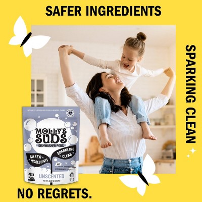 Molly's Suds Dishwasher Detergent Pods - Unscented - 45ct: Paraben-Free, Phosphate-Free, Vegan, Sanitizes