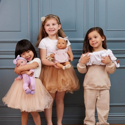 LullaBaby Baby Doll Clothing Set Pink Dress Pajama and Pink Star Bath Towel