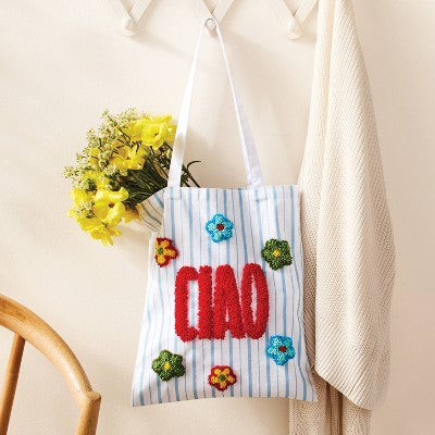 Ciao Striped Punch Needle Tote Bag - Mondo Llama