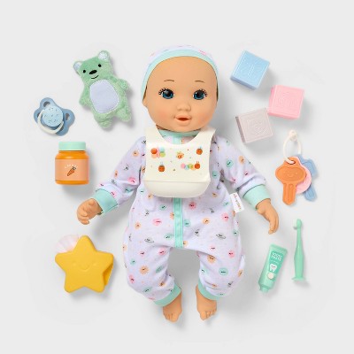 14" Baby Doll Set - Blonde Hair + Blue Eyes - Gigglescape: Includes 31 Pieces, Doll Accessories, Play Set