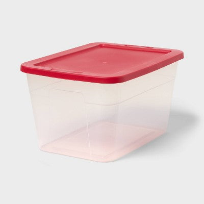56qt NonLatching Christmas Storage Bin Clear Base with Red Lid - Brightroom (LOCAL PICKUP ONLY)