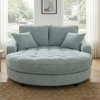 Christopher Knight Home Cynn Modern 55" Wooden Chenille Upholstered Chaise Lounge Sofa Bed with Tufted Seat and Detachable Pillows, Blue (LOCAL PICKUP ONLY)