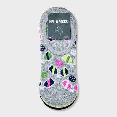 Women's Pickleball 3pk Liner Socks - Heather Gray/White/Blue 4-10: Midweight Knit, Hidden Gel Heel Grip, Abstract Pattern