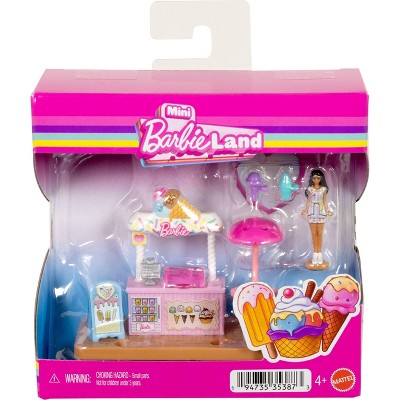 Barbie Mini Barbie Land Doll Ice Cream Stand Playset with 1.5" Doll Table and Accessories