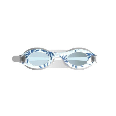 Speedo Junior Glide Print Swim Goggles - White/Blue Palm: Ages 6-14, Polycarbonate Material