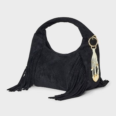 Soft Fringe Crescent Handbag - Universal Thread Black