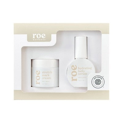 Roe Wellness Mom Care Belly Bundle Bath and Body Gift Set with Stretch Mark Cream and Hydrating Belly Serum - 2pc