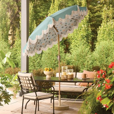 7.5' Fringed Dome Outdoor Patio Umbrella - Blue - Threshold designed with Studio McGee (LOCAL PICKUP ONLY)
