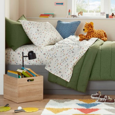 Toddler City Cars Cotton Kids' Sheet Set - Pillowfort: Standard Crib/Toddler Bedding, 3-Piece, OEKO-TEX Certified