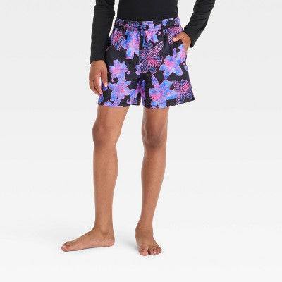 Boys' May Lilies Swim Trunks - art class Black and Purple S