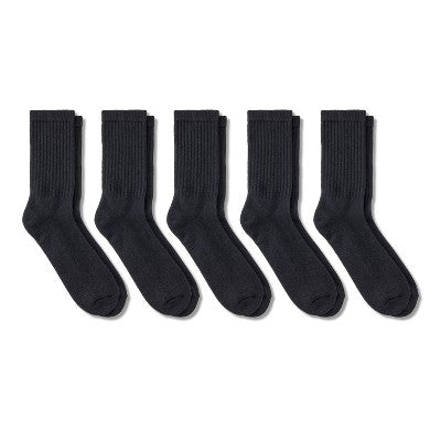 Men's Crew Socks 5pk - Dealworthy Black 6-12