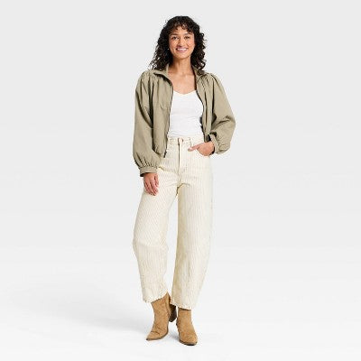 Women's High-Rise Striped Barrel Jeans - Universal Thread White 0 (LOCAL PICKUP ONLY)