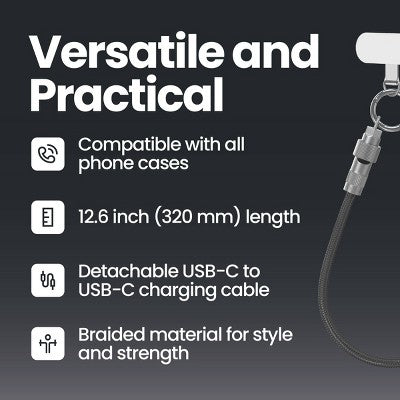 GEMS 12.6" Universal Phone Wristlet USB-C Cable - Black