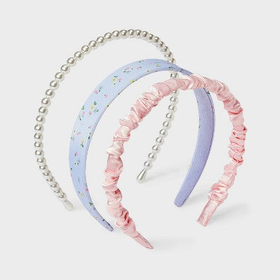 Girls' 3pk Headband Set with Ruched Floral and Pearls - Cat & Jack