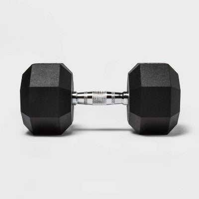 Hex Dumbbell 50lbs Black - All In Motion: Rubber & Chrome, Total Body Workout (LOCAL PICKUP ONLY)