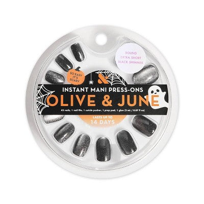 Olive & June Press-On Fake Nails - XS Round - Black Shimmer - 42ct
