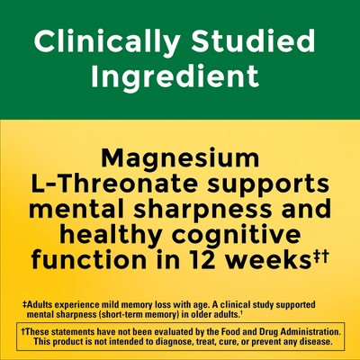 Nature Made Magnesium L-Threonate With Vitamin C & D3 Capsules - 60ct: Gluten-Free, No Artificial Flavors Supplement