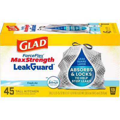 Glad ForceFlex MaxStrength Drawstring LeakGuard Trash Bags - Fresh Air - 13 Gallon - 45ct