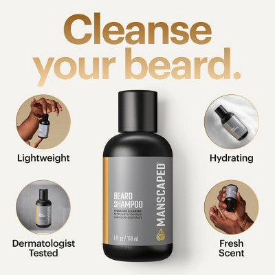 Manscaped Beard Shampoo - 4 fl oz: Dye-Free, Paraben-Free Gel for All Hair Types, Basic Cleansing, Sulfate-Free