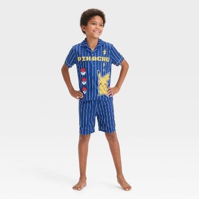Boys' Pokemon 2pc Baseball Jersey Coat Pajama Set - Navy Blue L