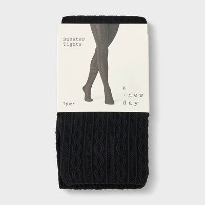 Women's Spaced Cable Sweater Tights - A New Day Black S/M