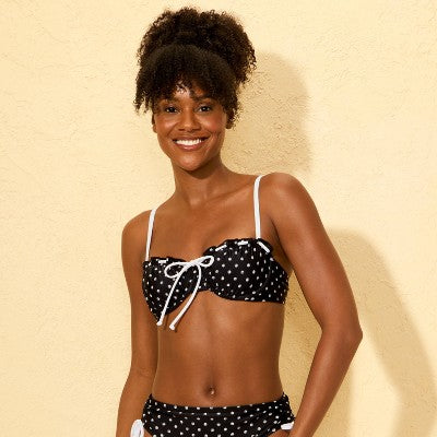 Women's Polka Dots Tunneled Lace Bikini Top - Black M