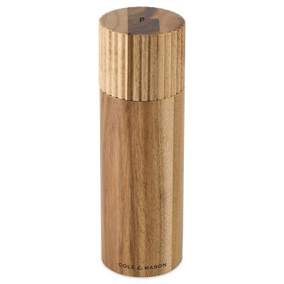 Cole & Mason Galloway Ribbed Salt and Pepper Grinder Set: Modern Wood Shakers, Spot Clean, 2-Piece, Brown