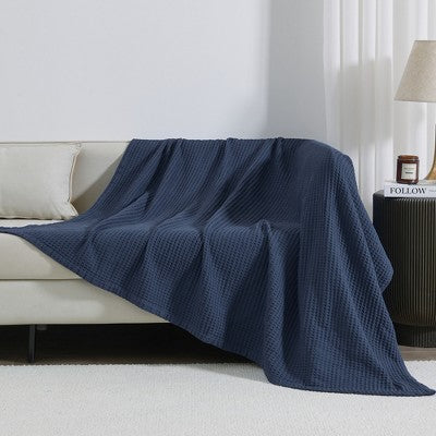 100% Cotton Waffle Weave All-Season Bed Blanket - Great Bay Home (Twin, Navy)