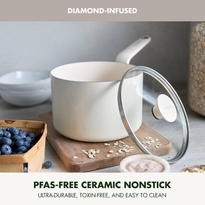 GreenPan Rio Advanced 3qt Ceramic Nonstick Sauce Pan with Lid Cream