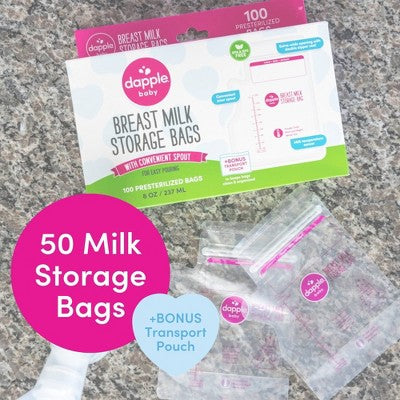 Dapple Temp-Sensing No Leak Breast Milk Storage Bags with Easy Pour Spout - 50ct