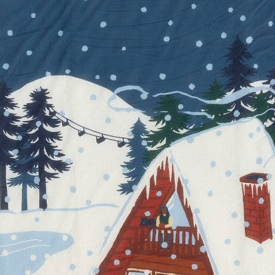 Snow Scene Quilted Jersey Throw Blanket with Faux Shearling Reverse Blue - Room Essentials