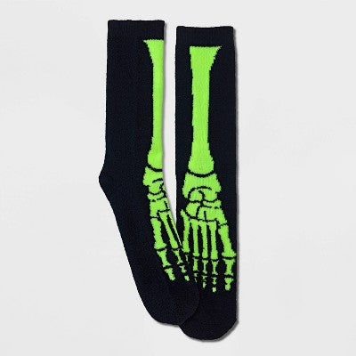 Men's Glow-in-the-Dark Skeleton Halloween Cozy Crew Socks - Hyde and EEK! Boutique Black 8-12