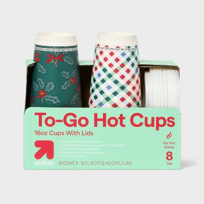 Holiday Disposable Drinkware Hot Cup - Red Green - 16oz/8ct - up&up