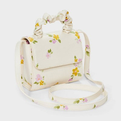 Girls' Floral Print Top Handle Crossbody Bag - Cat & Jack? Cream: Faux Leather, Botanical Pattern