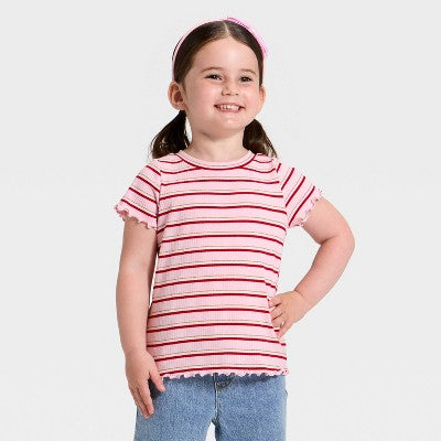 Toddler Girls' Short Sleeve Ribbed T-Shirt - Cat & Jack Pink 3T