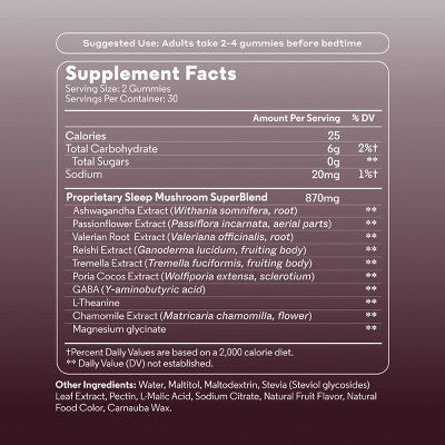 NOON WORLD Sleep Daily Functional Mushroom Gummies - White Tea Berry - 60ct