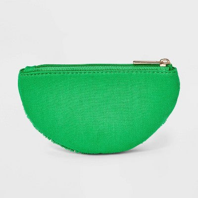 Fruit Slice Coin Pouch Bag - A New Day Green/Off-White: Cotton Botanical Wallet with Card Slots