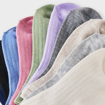 Girls' 10pk Lightweight Ribbed Ankle Socks - Cat & Jack M