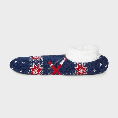 Women's Fair Isle Skis Double Lined Cozy Booties with Grippers - Auden Navy/Ivory 4-10