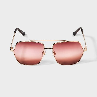 Womens Shiny Metal Aviator Sunglasses with Gradient Lenses - Universal Thread Wine