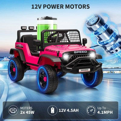 12V Kids Ride On Truck Car w/Parent Remote Control, 3 Speeds, Emergency Braking, LED Lights, Music & Horn, Kids Electric Vehicles for Kids, Rose (LOCAL PICKUP ONLY)